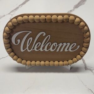 Wood Beaded "Welcome" Sign with easel Farmhouse Style